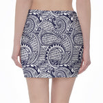 Blue Maori Polynesian Tribal Print Pencil Mini Skirt