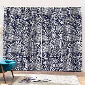 Blue Maori Polynesian Tribal Print Pencil Pleat Curtains