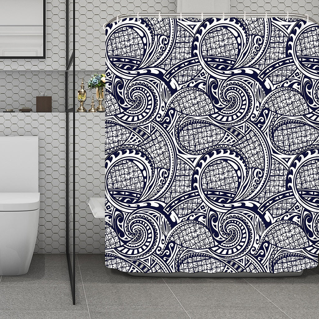 Blue Maori Polynesian Tribal Print Polyester Shower Curtain