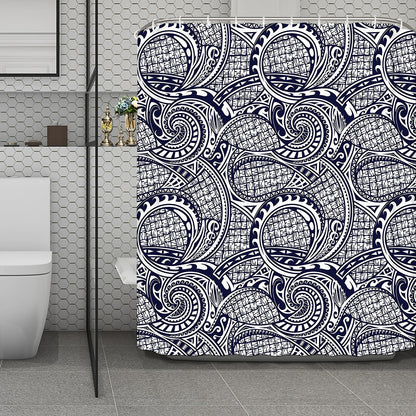 Blue Maori Polynesian Tribal Print Polyester Shower Curtain