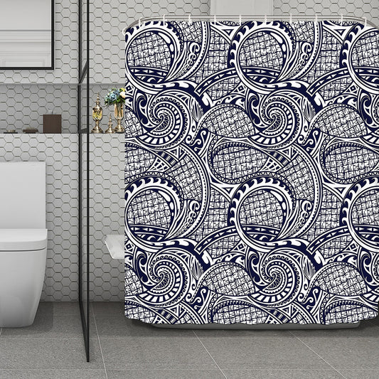 Blue Maori Polynesian Tribal Print Polyester Shower Curtain