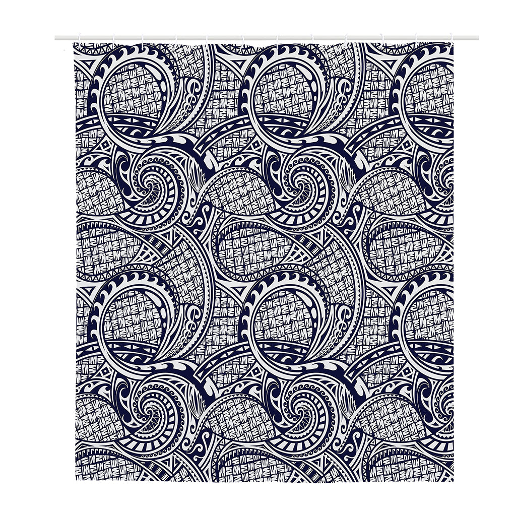 Blue Maori Polynesian Tribal Print Polyester Shower Curtain
