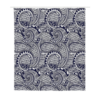 Blue Maori Polynesian Tribal Print Polyester Shower Curtain