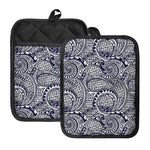 Blue Maori Polynesian Tribal Print Pot Holders With Pocket