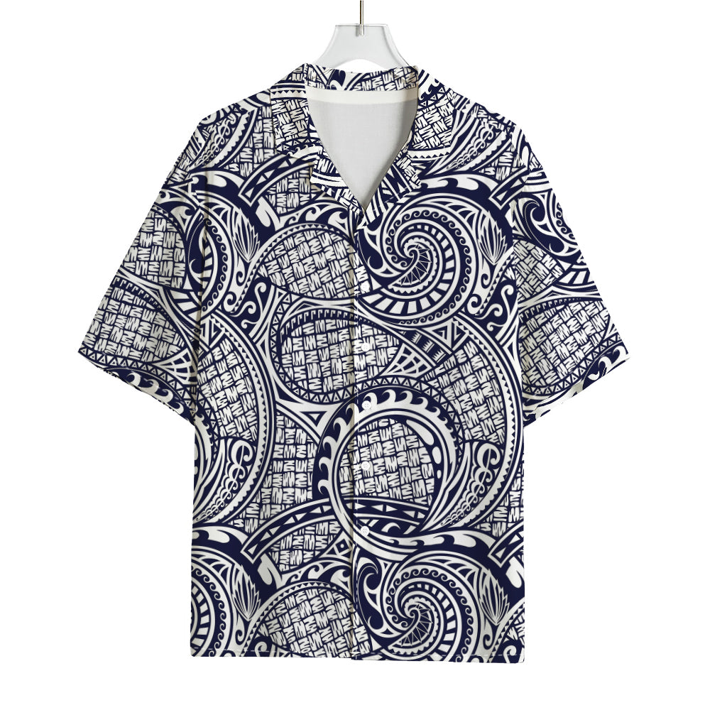 Blue Maori Polynesian Tribal Print Rayon Hawaiian Shirt