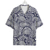 Blue Maori Polynesian Tribal Print Rayon Hawaiian Shirt