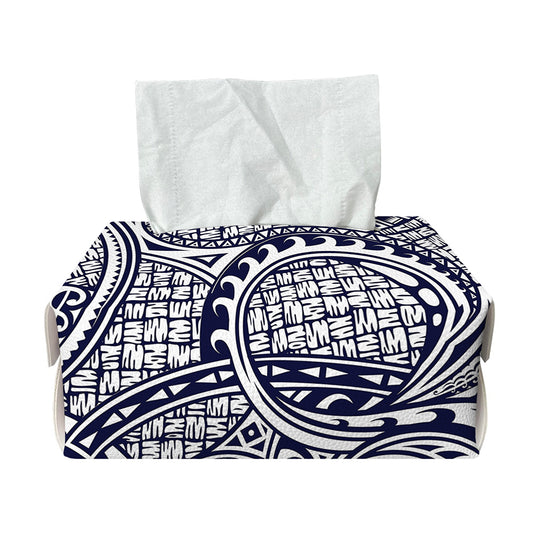 Blue Maori Polynesian Tribal Print Rectangle Tissue Box Cover