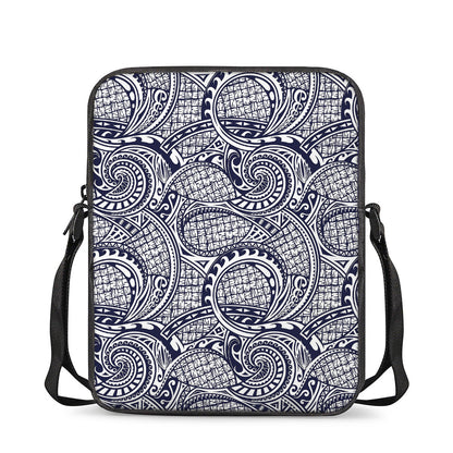 Blue Maori Polynesian Tribal Print Rectangular Crossbody Bag
