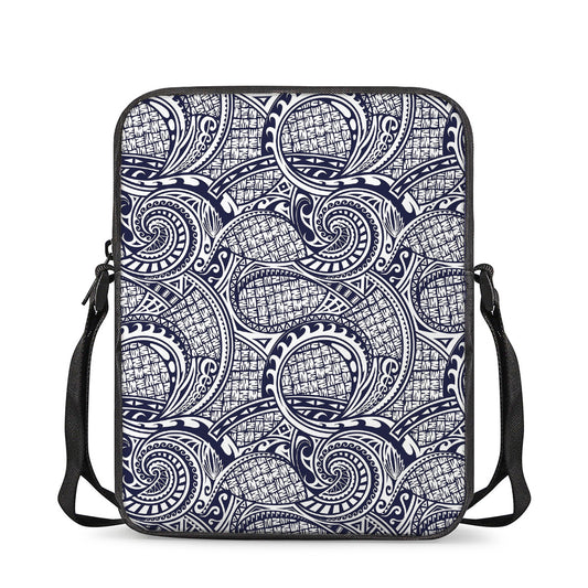 Blue Maori Polynesian Tribal Print Rectangular Crossbody Bag