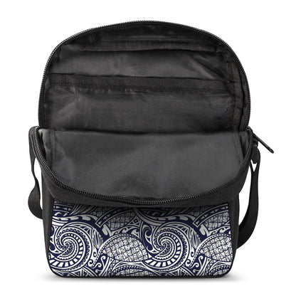 Blue Maori Polynesian Tribal Print Rectangular Crossbody Bag