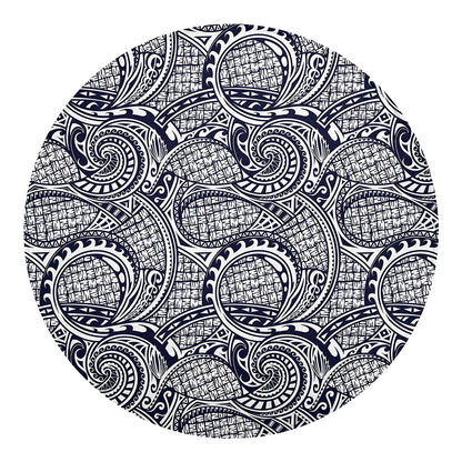 Blue Maori Polynesian Tribal Print Round Blanket
