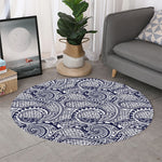 Blue Maori Polynesian Tribal Print Round Rug