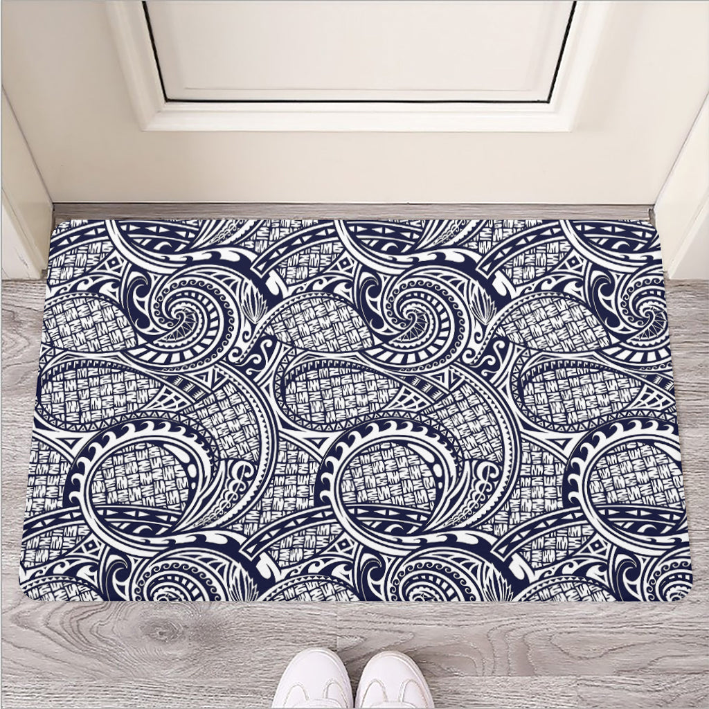 Blue Maori Polynesian Tribal Print Rubber Doormat