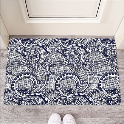 Blue Maori Polynesian Tribal Print Rubber Doormat