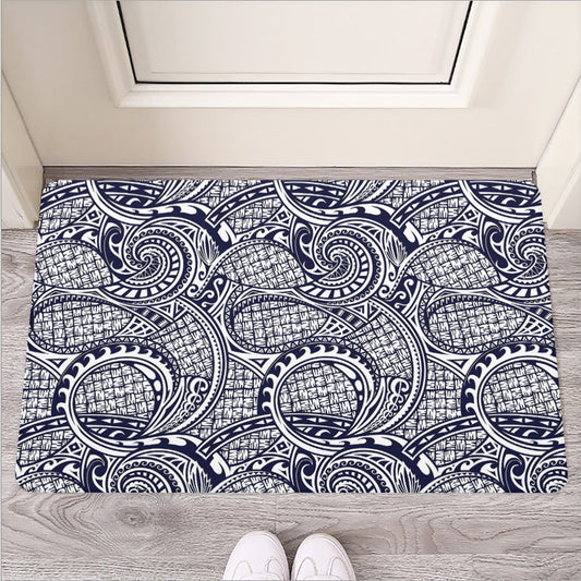 Blue Maori Polynesian Tribal Print Rubber Doormat