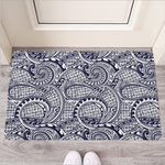 Blue Maori Polynesian Tribal Print Rubber Doormat