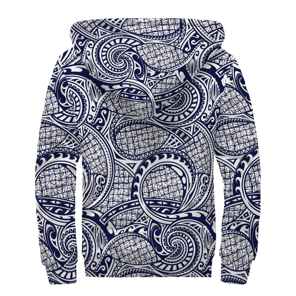 Blue Maori Polynesian Tribal Print Sherpa Lined Zip Up Hoodie