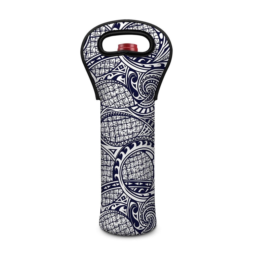 Blue Maori Polynesian Tribal Print Single Neoprene Wine Tote