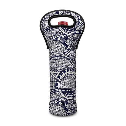 Blue Maori Polynesian Tribal Print Single Neoprene Wine Tote