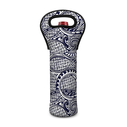 Blue Maori Polynesian Tribal Print Single Neoprene Wine Tote