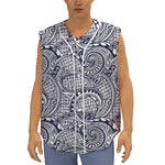 Blue Maori Polynesian Tribal Print Sleeveless Baseball Jersey