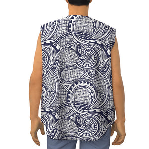 Blue Maori Polynesian Tribal Print Sleeveless Baseball Jersey