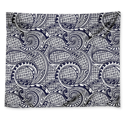 Blue Maori Polynesian Tribal Print Tapestry