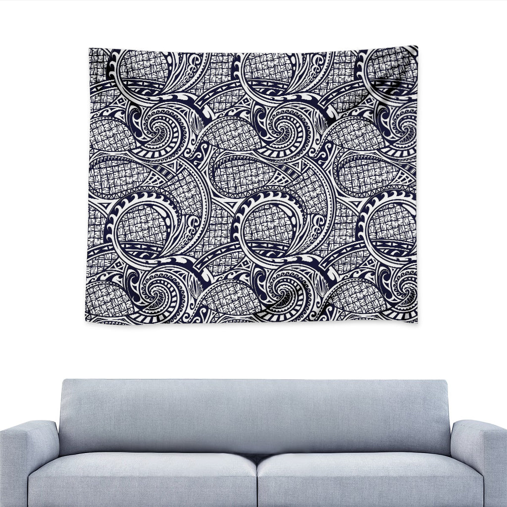 Blue Maori Polynesian Tribal Print Tapestry