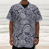 Blue Maori Polynesian Tribal Print Textured Short Sleeve Shirt