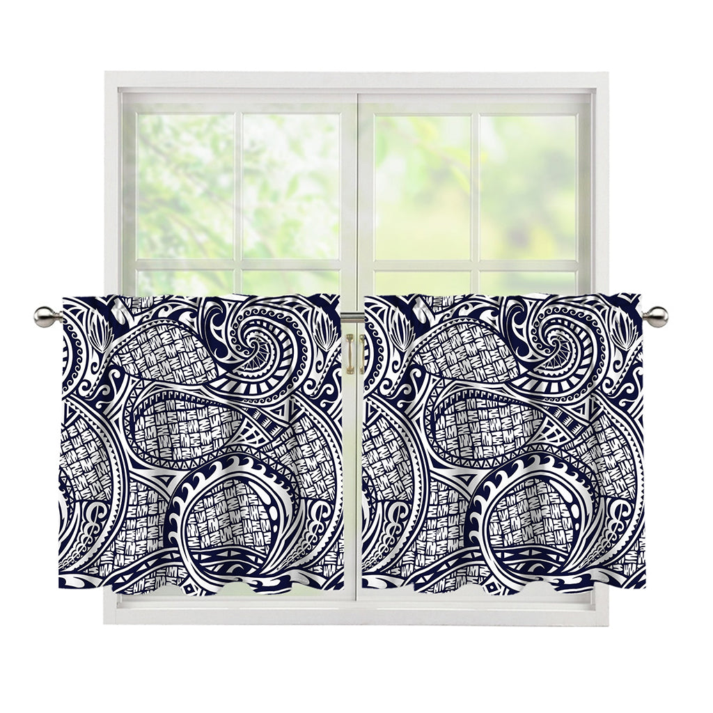 Blue Maori Polynesian Tribal Print Tier Curtains