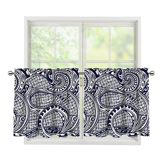 Blue Maori Polynesian Tribal Print Tier Curtains