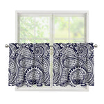 Blue Maori Polynesian Tribal Print Tier Curtains