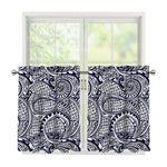 Blue Maori Polynesian Tribal Print Tier Curtains