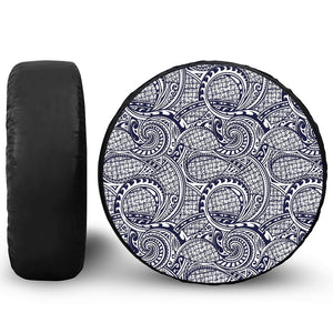 Blue Maori Polynesian Tribal Print Tire Cover