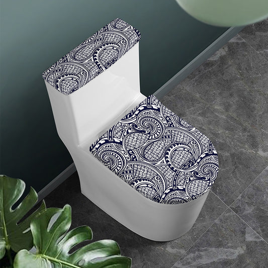 Blue Maori Polynesian Tribal Print Toilet Lid And Tank Cover Set
