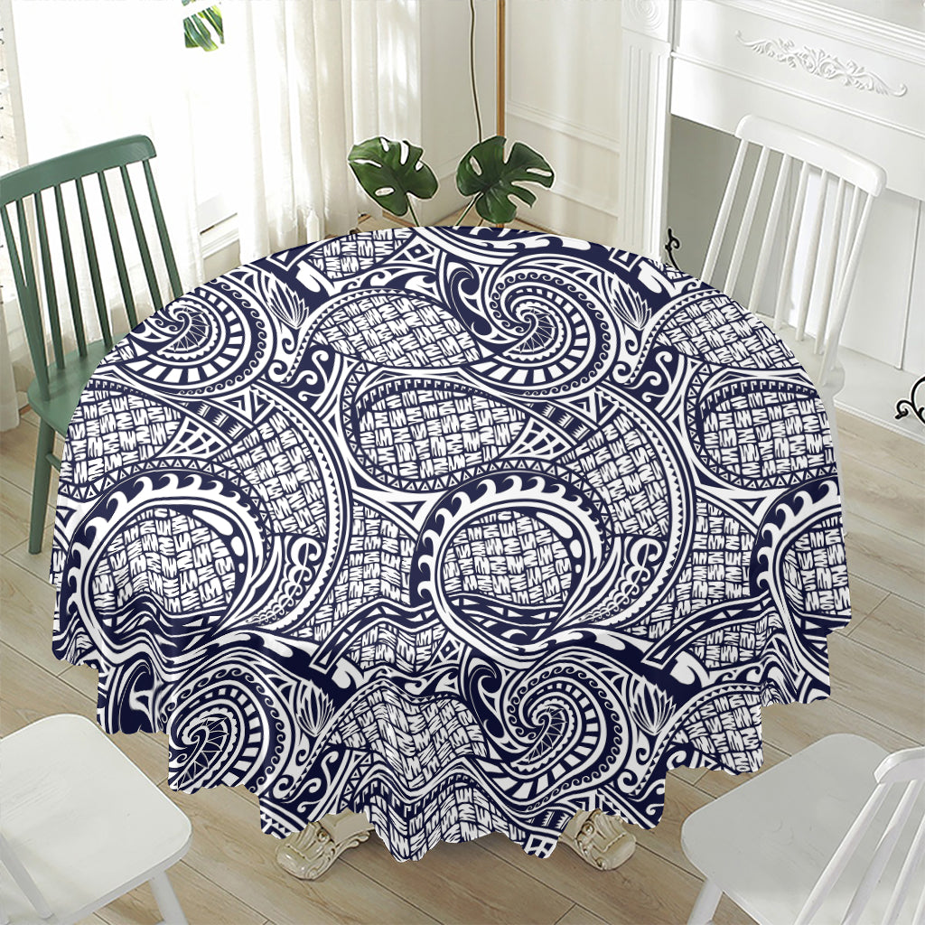 Blue Maori Polynesian Tribal Print Waterproof Round Tablecloth