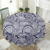 Blue Maori Polynesian Tribal Print Waterproof Round Tablecloth