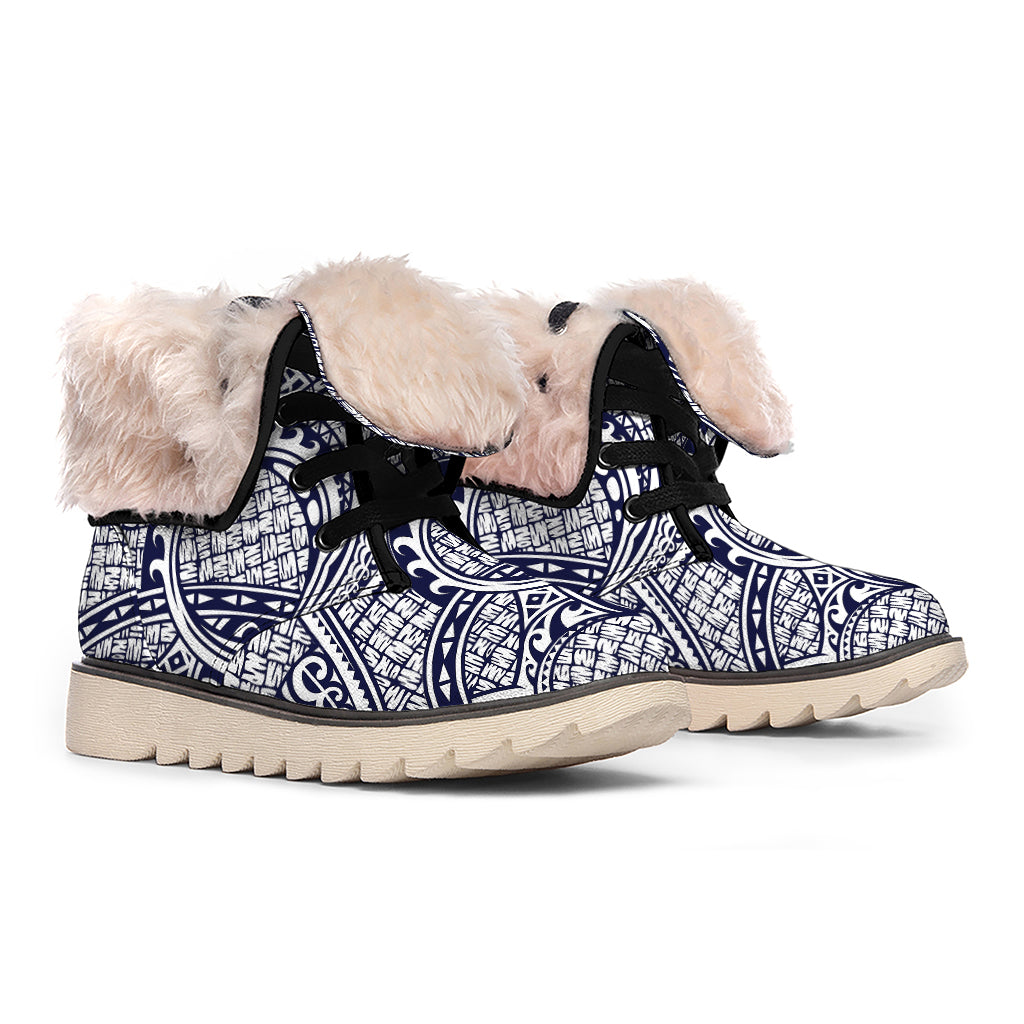 Blue Maori Polynesian Tribal Print Winter Boots