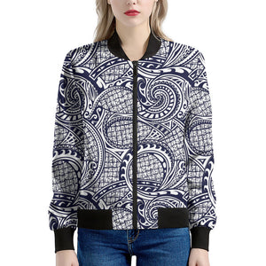 Blue Maori Polynesian Tribal Print Women's Bomber Jacket