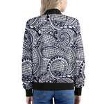 Blue Maori Polynesian Tribal Print Women's Bomber Jacket