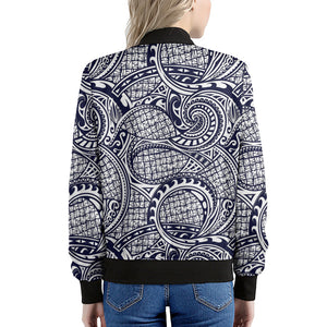 Blue Maori Polynesian Tribal Print Women's Bomber Jacket