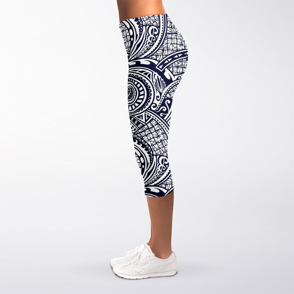 Blue Maori Polynesian Tribal Print Women's Capri Leggings