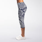 Blue Maori Polynesian Tribal Print Women's Capri Leggings