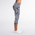 Blue Maori Polynesian Tribal Print Women's Capri Leggings