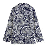 Blue Maori Polynesian Tribal Print Women's Cotton Blazer