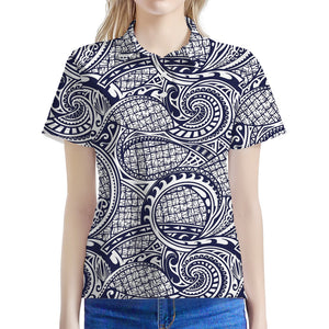 Blue Maori Polynesian Tribal Print Women's Polo Shirt