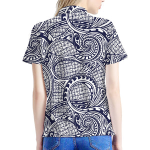 Blue Maori Polynesian Tribal Print Women's Polo Shirt