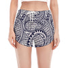 Blue Maori Polynesian Tribal Print Women's Split Running Shorts