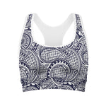 Blue Maori Polynesian Tribal Print Women's Sports Bra