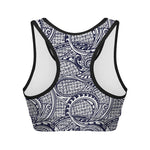 Blue Maori Polynesian Tribal Print Women's Sports Bra